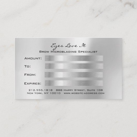 Gift Certificate Silver Gray Lashes Makeup Kortingskaartje (Achterkant)