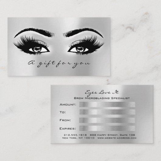Gift Certificate Silver Gray Lashes Makeup Kortingskaartje (Voorkant / Achterkant)