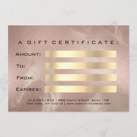 Gift Certificate Skin Gold Lash Beauty Makeup (Achterkant)