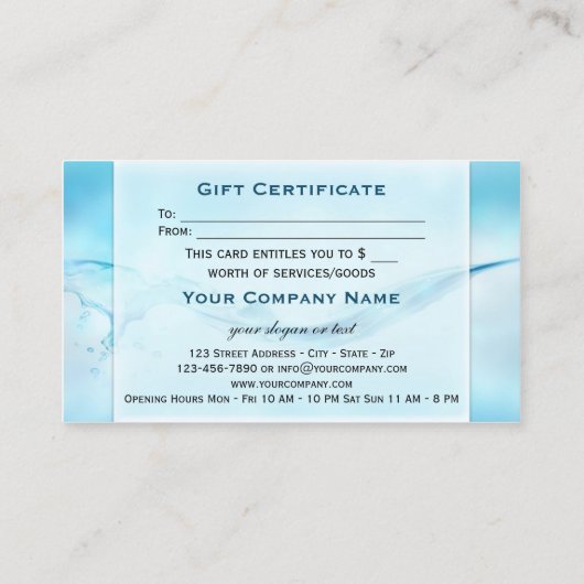 Gift Certificate Water Splash Spa Kortingskaartje (Achterkant)