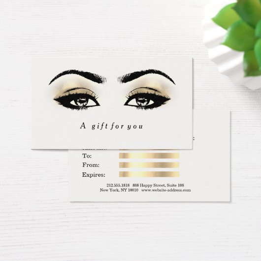 Gift Certificate White Glitter Gold Lashes Makeup1 Visitekaartjes (Bureau)