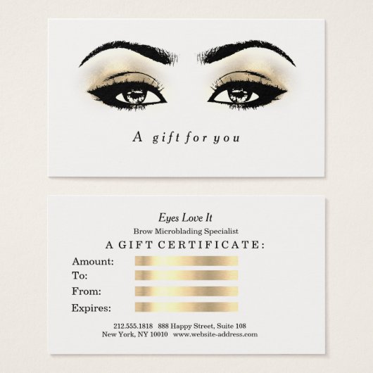 Gift Certificate White Glitter Gold Lashes Makeup1 Visitekaartjes (Voorkant /achterkant)