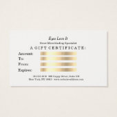 Gift Certificate White Glitter Gold Lashes Makeup1 Visitekaartjes (Achterkant)