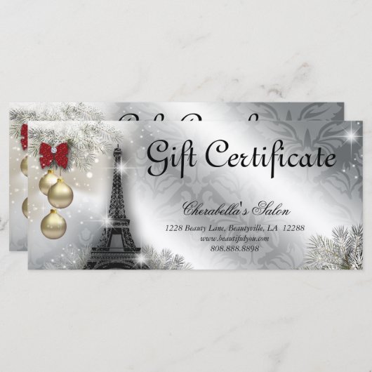 Gift Certificate Xmas Salon Eiffel Tower Paris (Voorkant / Achterkant)