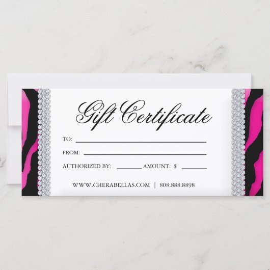 Gift Certificates Tanning Salon Jewelry Pink Black (Voorkant)