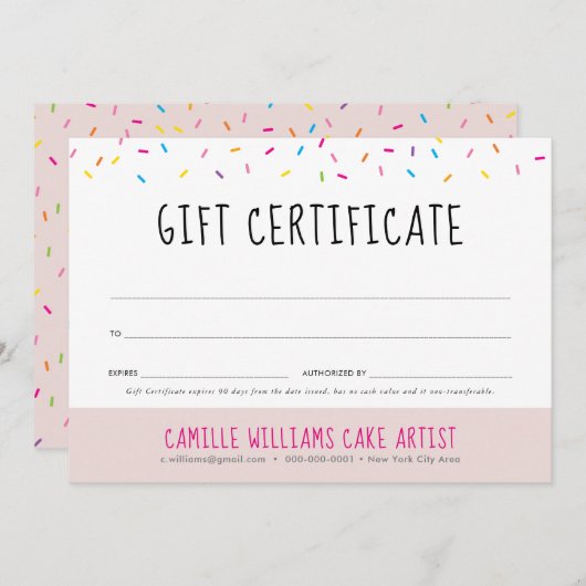 GIFT CERTIFICEREN leuke leuke kleurrijke sprinkelt (Voorkant / Achterkant)