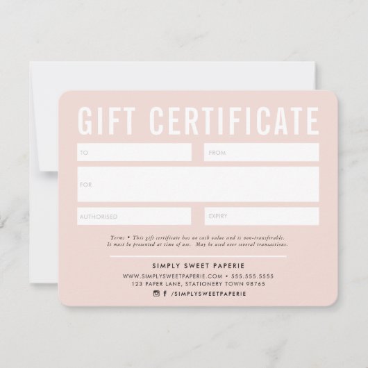 GIFT CERTIFICERING modern business blush roze zwar (Voorkant)