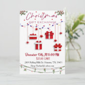 Gift Exchange Eenvoudige Cadeaus Kerstuitnodiging Kaart (Staand voorkant)