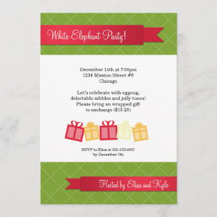 Gift exchange red ribbon green met kerstfeest kaart