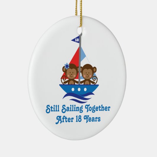 Gift for 18th Wedding Jubileum Monkeys Keramisch Ornament (Rechts)