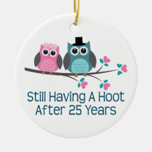 Gift for 25th Wedding Jubileum Hoot Keramisch Ornament