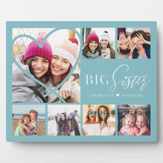 Gift for Big Sister 7 Photo Collage Heart BFF Fotoplaat (Voorkant)