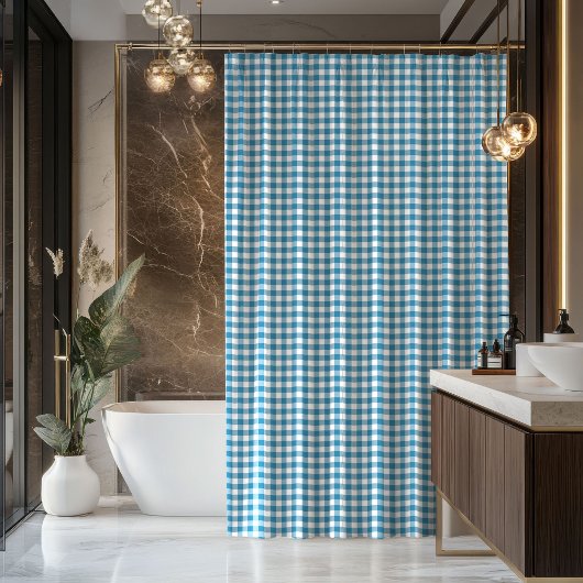 Gift for Dad Navy and Blue Tartan Bath Curtain Douchegordijn