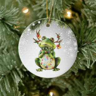 Gift for Frog Lover Flowers Green cottagecore Keramisch Ornament