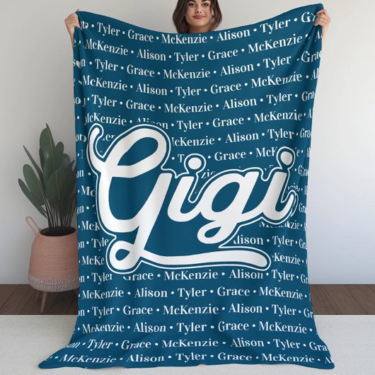 Gift for Gigi with Grandchildren Names Fleece Deken