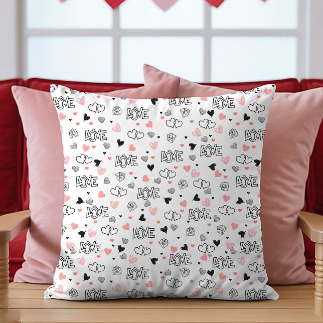 Gift for Girlfriend Valentine Pillow Sketch Hearts Kussen (Gift for Girlfriend Valentine Pillow Sketch Hearts)