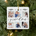 Gift for Grandma | Foto-collage voor kleinkinderen Keramisch Ornament<br><div class="desc">Stuur een mooi gepersonaliseerd cadeau naar je oma (oma) dat ze voor altijd zal koesteren. Speciaal gepersonaliseerd ornament voor kleinkinderen fotocollage om uw eigen speciale familiefoto's en herinneringen weer te geven. Ons ontwerp is voorzien van een eenvoudig rasterontwerp met zes foto's, met "oma", ontworpen in een prachtige, handgeschreven zwarte scriptstijl....</div>