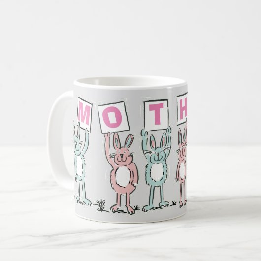 Gift for Moeder met Fun Rabbits Coffee Mok (Voorkant links)