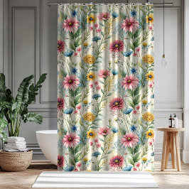Gift for Mom & Dad Pastel Wildflowers Curtain Douchegordijn