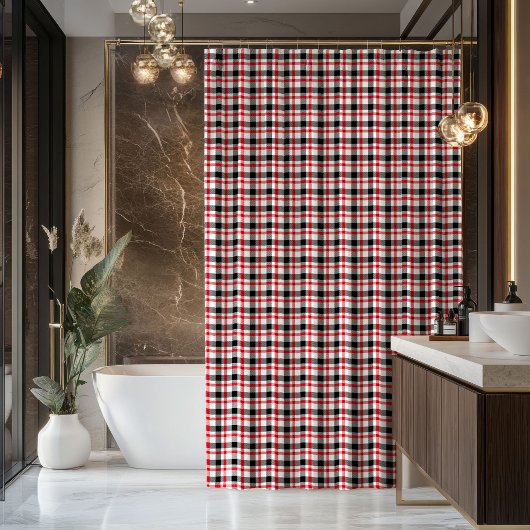 Gift for New Home Red Black Plaid Bath Curtain Douchegordijn
