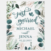 Gift for Pas getrouwd Greenery Just Married Custom Fleece Deken (Voorkant)