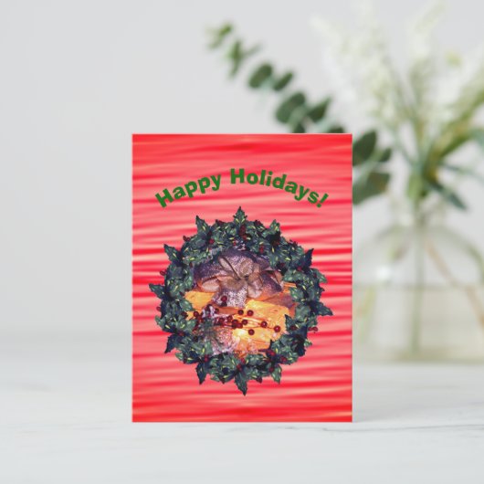 Gift Gold Bow Wreate kerstfeestdag Briefkaart (Staand voorkant)