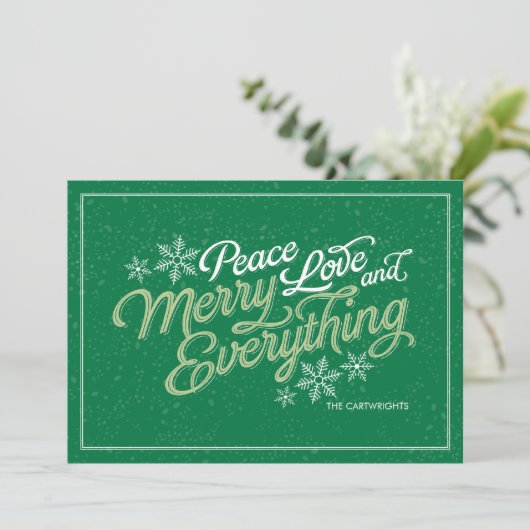 Gift Green Ribbon Script Holiday Card Feestdagenkaart (Staand voorkant)