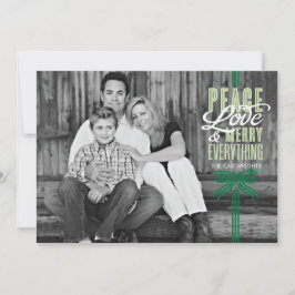 Gift Green Ribbon Wrapped Holiday Photo Card Feestdagenkaart