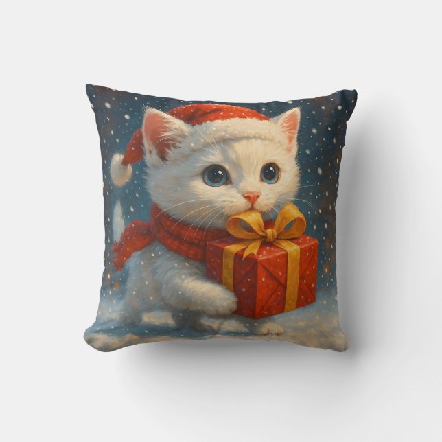Gift - Holiday - Christmas Kitten Surprise Pillow Kussen (Voorkant)