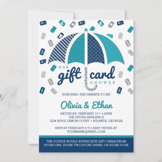 Gift Kaart Baby shower Uitnodiging, Navy, Blauwgro (Voorkant)