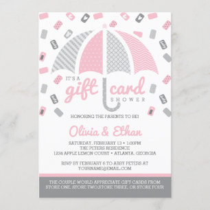 Gift Kaart Baby shower Uitnodiging, Roze, Grijs