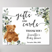 Gift & Kaart Beer Greenery Eucalyptus Baby shower Poster (Voorkant)