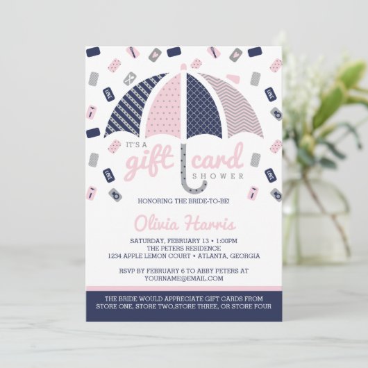 Gift Kaart Bridal Shower Invitation, Navy, Roze (Staand voorkant)