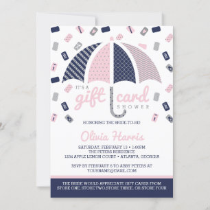 Gift Kaart Bridal Shower Invitation, Navy, Roze