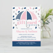 Gift Kaart Douche Uitnodiging in Blauw en Roze (Staand voorkant)