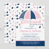 Gift Kaart Douche Uitnodiging in Blauw en Roze (Voorkant / Achterkant)