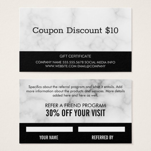 Gift Kaart Marble | Couponcode (Voorkant /achterkant)