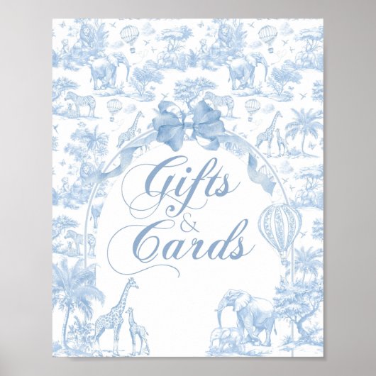 Gift Kaart Sig Blue Toile Safari Animal Baby showe Poster (Voorkant)