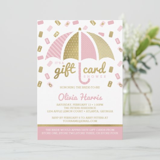 Gift Kaart Vrijgezellenfeest Invite, Roze, Faux Go (Staand voorkant)