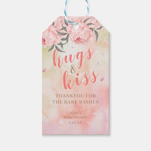 Gift Label Baby shower Roze Floral Cadeaulabel (Voorkant)