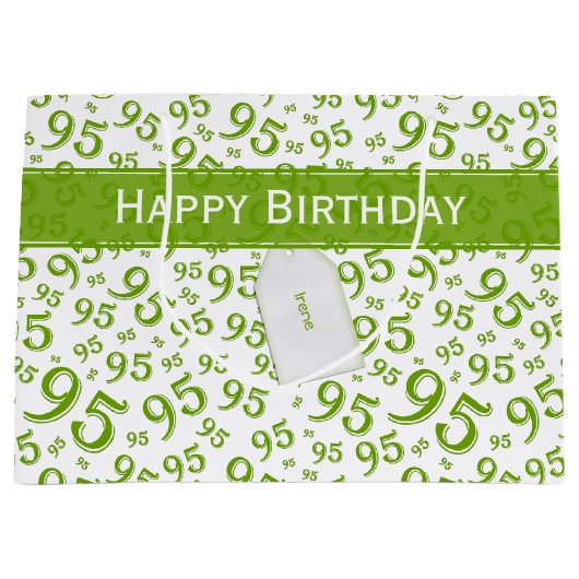 Gift Label Birthday 95 Random Number Pattern Green Groot Cadeauzakje (Voorkant)