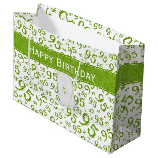 Gift Label Birthday 95 Random Number Pattern Green Groot Cadeauzakje (Voorkant Gekanteld)