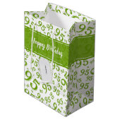 Gift Label Birthday 95 Random Number Pattern Green Medium Cadeauzakje (Voorkant Gekanteld)