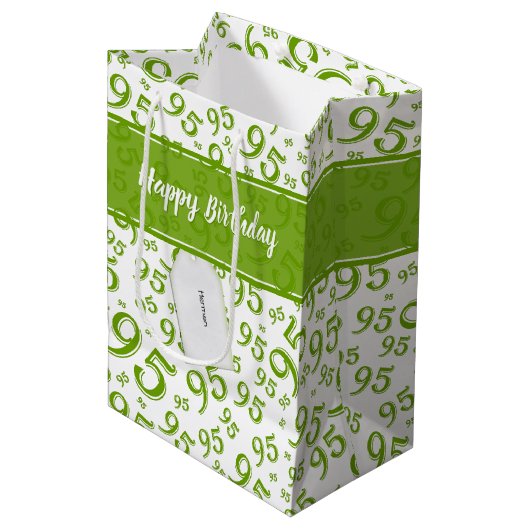 Gift Label Birthday 95 Random Number Pattern Green Medium Cadeauzakje (Voorkant Gekanteld)