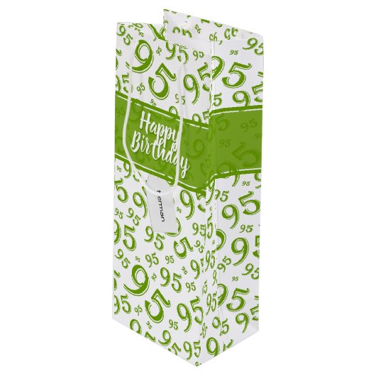 Gift Label Birthday 95 Random Number Pattern Green Wijn Cadeautas (Voorkant Gekanteld)