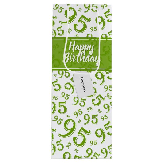 Gift Label Birthday 95 Random Number Pattern Green Wijn Cadeautas (Voorkant)