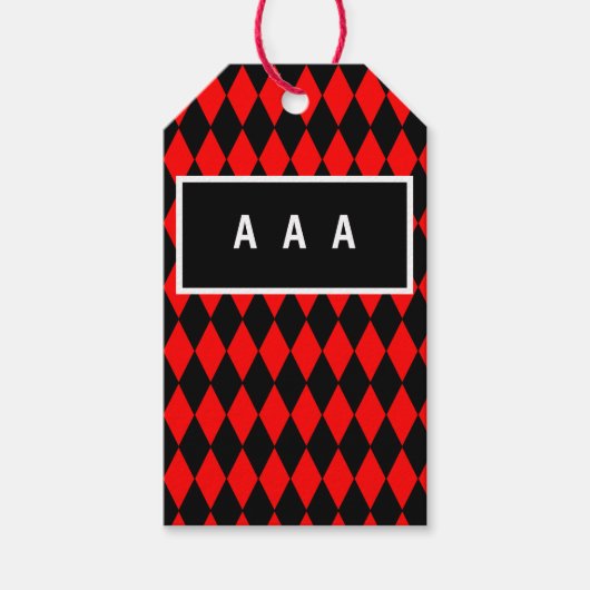 GIFT LABEL CUSTOM MONOGRAM RED EN BLACK DIAMOND CADEAULABEL (Voorkant)