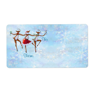 GIFT LABEL DANCING REINDEER by SHARON SHARPE