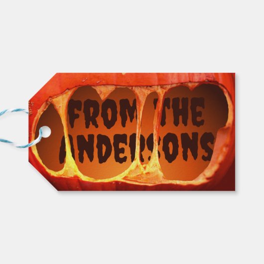 Gift Label Halloween oranje griezelige pompoen Cadeaulabel (Achterkant Horizontaal)