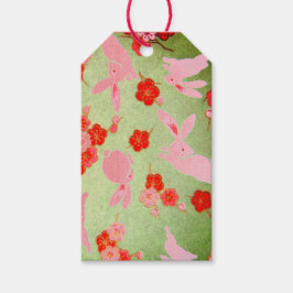 Gift Label JAPANESE PINK BUNNIES ON GREEN Cadeaulabel